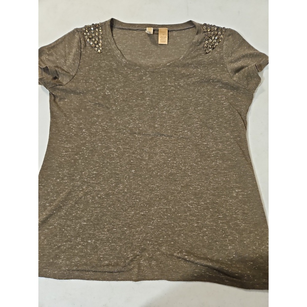 BKE T-shirt womens XS Tee olive green Jeweled Shoulders 18" Pit To Pit (688